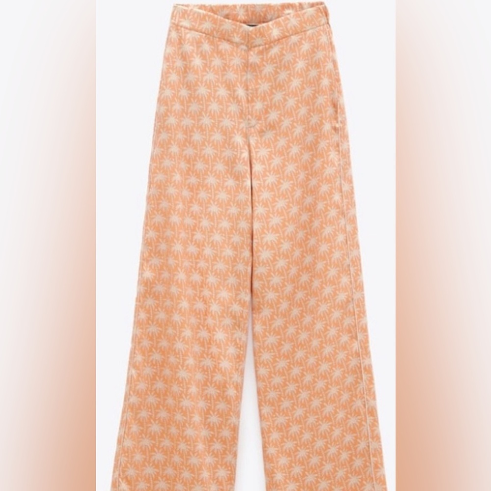Zara Orange and Cream Tropical Print Trousers (L)